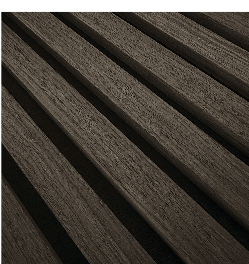 Detail lamiel a čiernej akustickej textílie obkladu VENEER Walnut