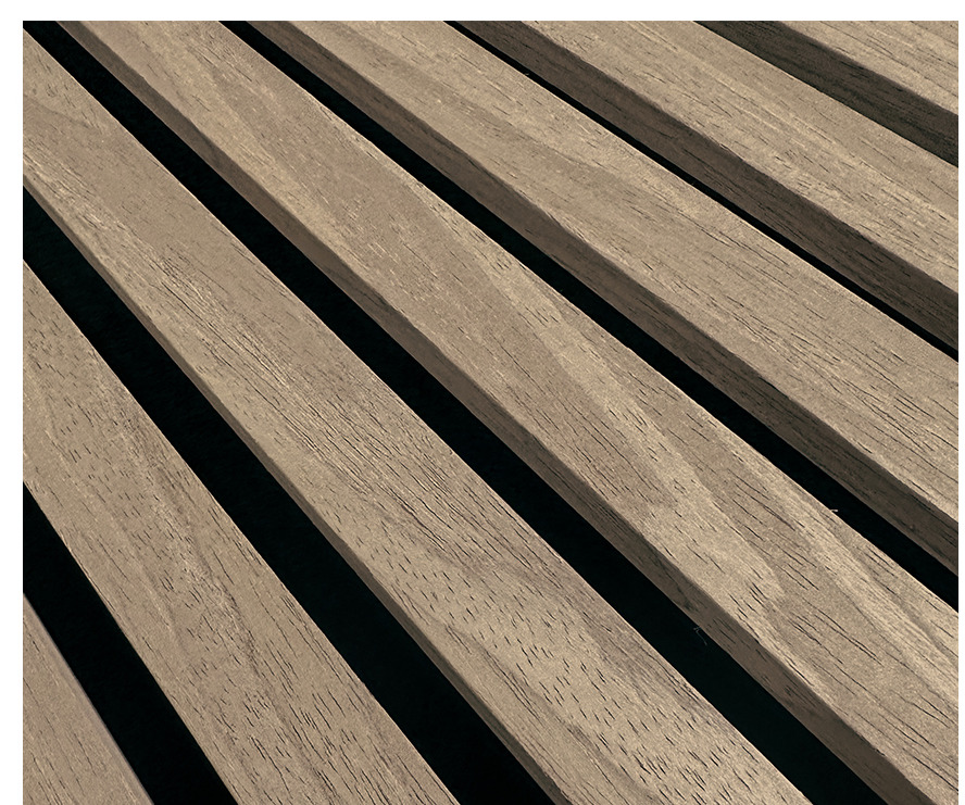 Detail lamiel a čiernej akustickej textílie obkladu VENEER Sonoma Oak